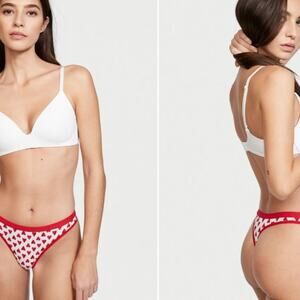 Victoria’s Secret White Sketch Heart Thong Panty, Sz  L — NIB — Valentine’s Day